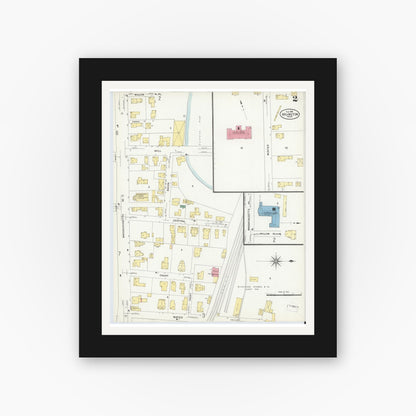 Old map wall art mockup — black gallery frame with white mat — Sanborn Fire Insurance Map from Arlington, Middlesex County, Massachusetts (1908), Sheet #0002