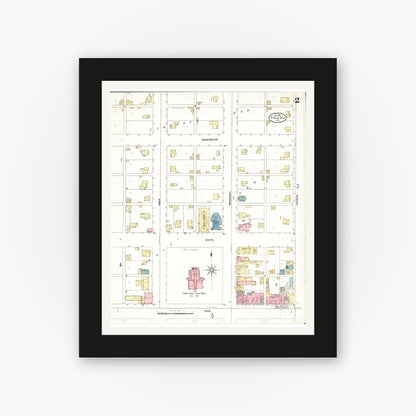 Old map wall art mockup — black gallery frame with white mat — Sanborn Fire Insurance Map from Toledo, Tama County, Iowa (1906), Sheet #0002