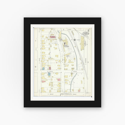Old map wall art mockup — black gallery frame with white mat — Sanborn Fire Insurance Map from Wilmington, Clinton County, Ohio (1914), Sheet #0005