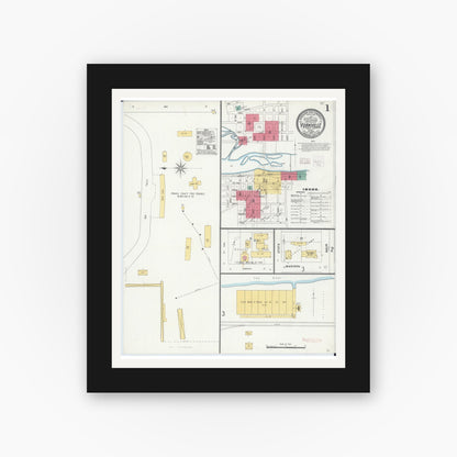 Old map wall art mockup — black gallery frame with white mat — Sanborn Fire Insurance Map from Yorkville, Kendall County, Illinois (1905), Sheet #0001