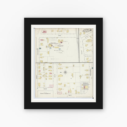 Old map wall art mockup — black gallery frame with white mat — Sanborn Fire Insurance Map from Delta, Fulton County, Ohio (1893), Sheet #0002
