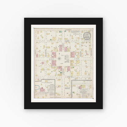 Old map wall art mockup — black gallery frame with white mat — Sanborn Fire Insurance Map from Marion, Williamson County, Illinois (1886), Sheet #0001