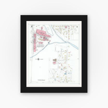 Old map wall art mockup — black gallery frame with white mat — Sanborn Fire Insurance Map from Baltimore, Fairfield County, Ohio (1946), Sheet #0004