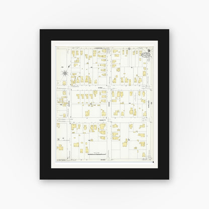 Old map wall art mockup — black gallery frame with white mat — Sanborn Fire Insurance Map from Palatka, Putnam County, Florida (1909), Sheet #0009