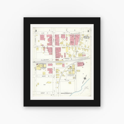 Old map wall art mockup — black gallery frame with white mat — Sanborn Fire Insurance Map from Franklin, Independent Cities, Virginia (1923), Sheet #0003