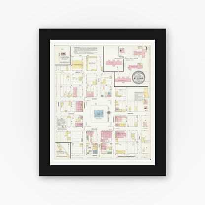Old map wall art mockup — black gallery frame with white mat — Sanborn Fire Insurance Map from Mount Vernon, Lawrence County, Missouri (1909) - Complete Map Set