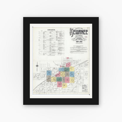 Old map wall art mockup — black gallery frame with white mat — Sanborn Fire Insurance Map from Kewanee, Henry County, Illinois (1910) - Complete Map Set