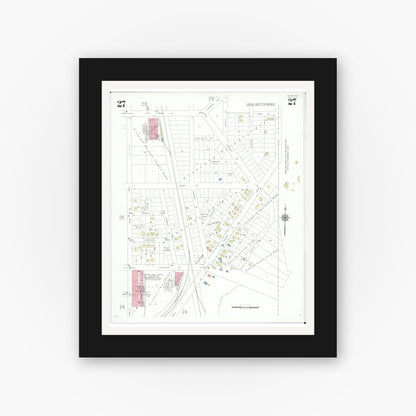Old map wall art mockup — black gallery frame with white mat — Sanborn Fire Insurance Map from Beloit, Rock County, Wisconsin (1939), Sheet #0027