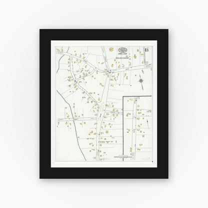 Old map wall art mockup — black gallery frame with white mat — Sanborn Fire Insurance Map from Hingham, Plymouth County, Massachusetts (1921), Sheet #0013