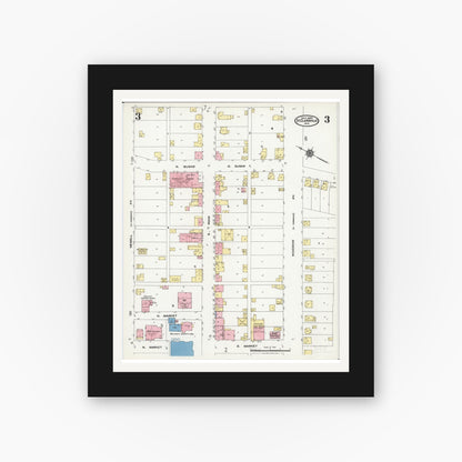 Old map wall art mockup — black gallery frame with white mat — Sanborn Fire Insurance Map from Saint Clairsville, Belmont County, Ohio (1924), Sheet #0003