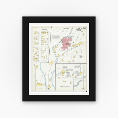 Old map wall art mockup — black gallery frame with white mat — Sanborn Fire Insurance Map from Kalamazoo, Kalamazoo County, Michigan (1902), Sheet #0034