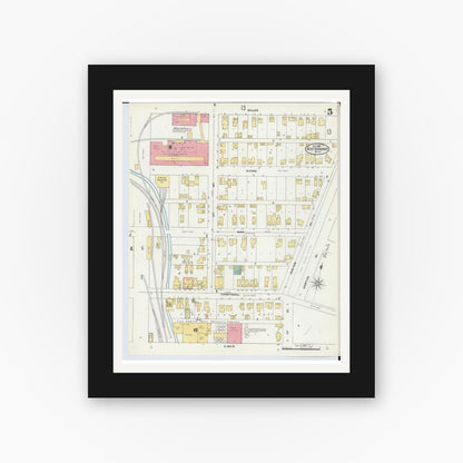 Old map wall art mockup — black gallery frame with white mat — Sanborn Fire Insurance Map from Benton Harbor, Berrien County, Michigan (1905), Sheet #0005