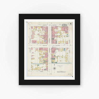 Old map wall art mockup — black gallery frame with white mat — Sanborn Fire Insurance Map from Delaware, Delaware County, Ohio (1895), Sheet #0003