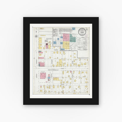 Old map wall art mockup — black gallery frame with white mat — Sanborn Fire Insurance Map from Urbana, Champaign County, Illinois (1902) - Complete Map Set