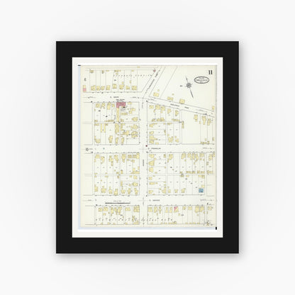 Old map wall art mockup — black gallery frame with white mat — Sanborn Fire Insurance Map from Circleville, Pickaway County, Ohio (1914), Sheet #0011