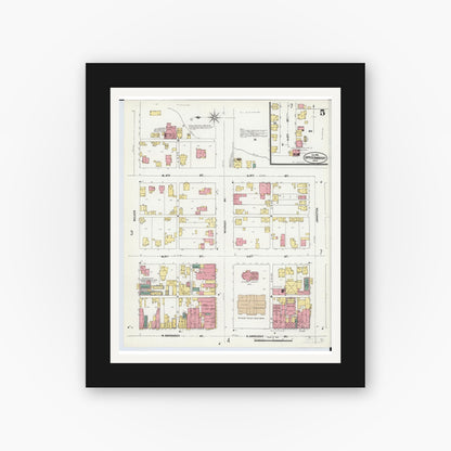 Old map wall art mockup — black gallery frame with white mat — Sanborn Fire Insurance Map from Upper Sandusky, Wyandot County, Ohio (1902), Sheet #0005