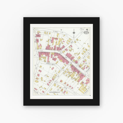 Old map wall art mockup — black gallery frame with white mat — Sanborn Fire Insurance Map from Beacon, Dutchess County, New York (1919), Sheet #0006