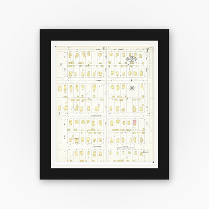 Old map wall art mockup — black gallery frame with white mat — Sanborn Fire Insurance Map from Washington, Washington County, Iowa (1902), Sheet #0007
