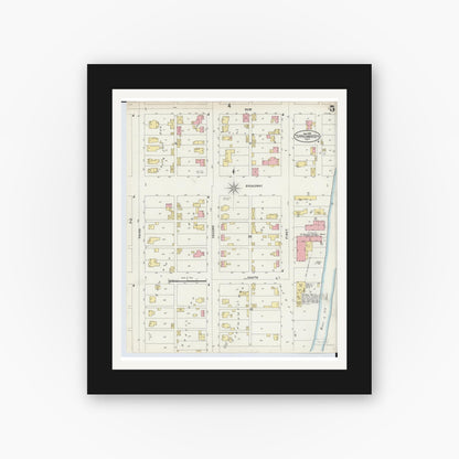 Old map wall art mockup — black gallery frame with white mat — Sanborn Fire Insurance Map from Tipp City, Miami County, Ohio (1898), Sheet #0005
