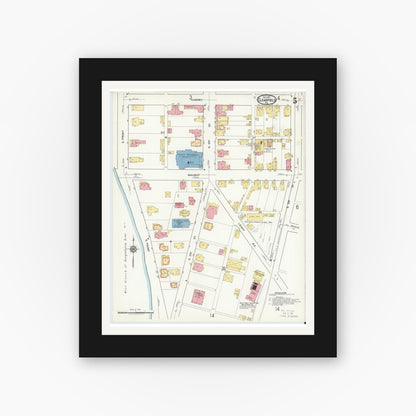 Old map wall art mockup — black gallery frame with white mat — Sanborn Fire Insurance Map from Clearfield, Clearfield County, Pennsylvania (1917), Sheet #0005