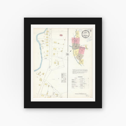 Old map wall art mockup — black gallery frame with white mat — Sanborn Fire Insurance Map from Jackson, Amador County, California (1898) - Complete Map Set