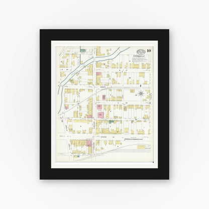 Old map wall art mockup — black gallery frame with white mat — Sanborn Fire Insurance Map from Ashland, Schuylkill County, Pennsylvania (1908), Sheet #0010