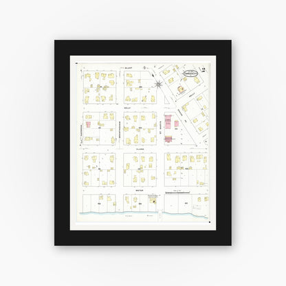Old map wall art mockup — black gallery frame with white mat — Sanborn Fire Insurance Map from Charles City, Floyd County, Iowa (1909), Sheet #0002