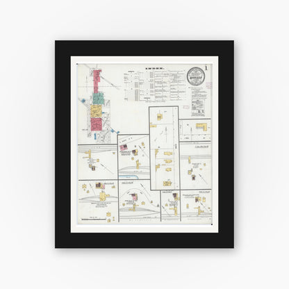 Old map wall art mockup — black gallery frame with white mat — Sanborn Fire Insurance Map from Marissa, Saint Clair County, Illinois (1906) - Complete Map Set