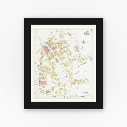 Old map wall art mockup — black gallery frame with white mat — Sanborn Fire Insurance Map from Amesbury, Essex County, Massachusetts (1899), Sheet #0009