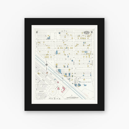 Old map wall art mockup — black gallery frame with white mat — Sanborn Fire Insurance Map from Hialeah, Dade County, Florida (1926), Sheet #0002