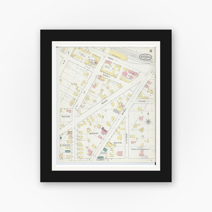 Old map wall art mockup — black gallery frame with white mat — Sanborn Fire Insurance Map from Ann Arbor, Washtenaw County, Michigan (1892), Sheet #0006