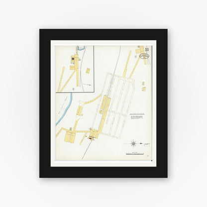 Old map wall art mockup — black gallery frame with white mat — Sanborn Fire Insurance Map from Jefferson, Marion County, Texas (1906), Sheet #0011
