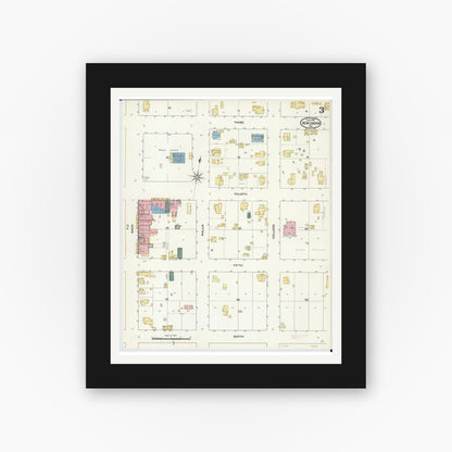 Old map wall art mockup — black gallery frame with white mat — Sanborn Fire Insurance Map from New London, Ralls County, Missouri (1909), Sheet #0003