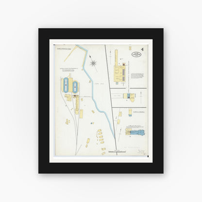 Old map wall art mockup — black gallery frame with white mat — Sanborn Fire Insurance Map from Lakeside, Ottawa County, Ohio (1905), Sheet #0004
