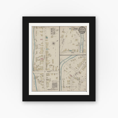 Old map wall art mockup — black gallery frame with white mat — Sanborn Fire Insurance Map from Shickshinny, Luzerne County, Pennsylvania (1884), Sheet #0001