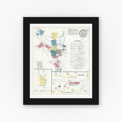 Old map wall art mockup — black gallery frame with white mat — Sanborn Fire Insurance Map from Canton, Norfolk County, Massachusetts (1911) - Complete Map Set
