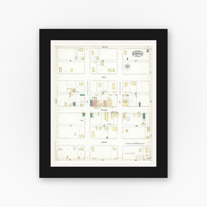 Old map wall art mockup — black gallery frame with white mat — Sanborn Fire Insurance Map from Corning, Tehama County, California (1897), Sheet #0002