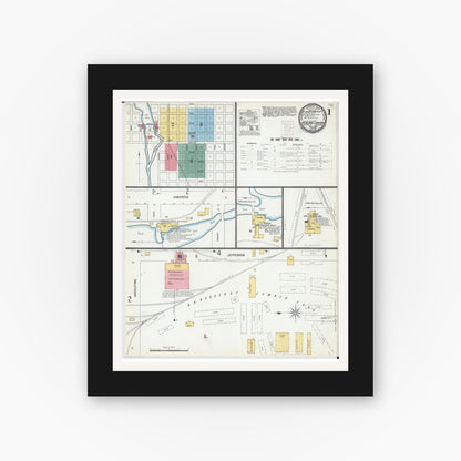 Old map wall art mockup — black gallery frame with white mat — Sanborn Fire Insurance Map from Richland Center, Richland County, Wisconsin (1899) - Complete Map Set