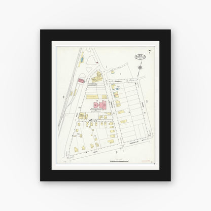 Old map wall art mockup — black gallery frame with white mat — Sanborn Fire Insurance Map from Bronxville, Westchester County, New York (1911), Sheet #0007