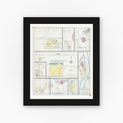Old map wall art mockup — black gallery frame with white mat — Sanborn Fire Insurance Map from Canton, Stark County, Ohio (1891), Sheet #0031