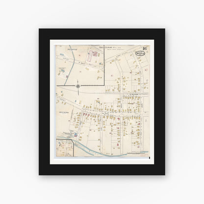 Old map wall art mockup — black gallery frame with white mat — Sanborn Fire Insurance Map from Waterloo, Seneca County, New York (1948), Sheet #0016