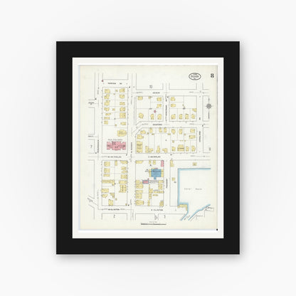 Old map wall art mockup — black gallery frame with white mat — Sanborn Fire Insurance Map from Dover, Morris County, New Jersey (1916), Sheet #0008