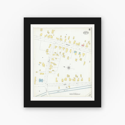 Old map wall art mockup — black gallery frame with white mat — Sanborn Fire Insurance Map from Hamilton, Madison County, New York (1901), Sheet #0002