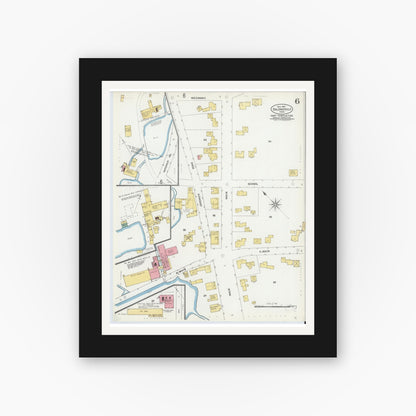 Old map wall art mockup — black gallery frame with white mat — Sanborn Fire Insurance Map from Baldwinville, Worcester County, Massachusetts (1905), Sheet #0006