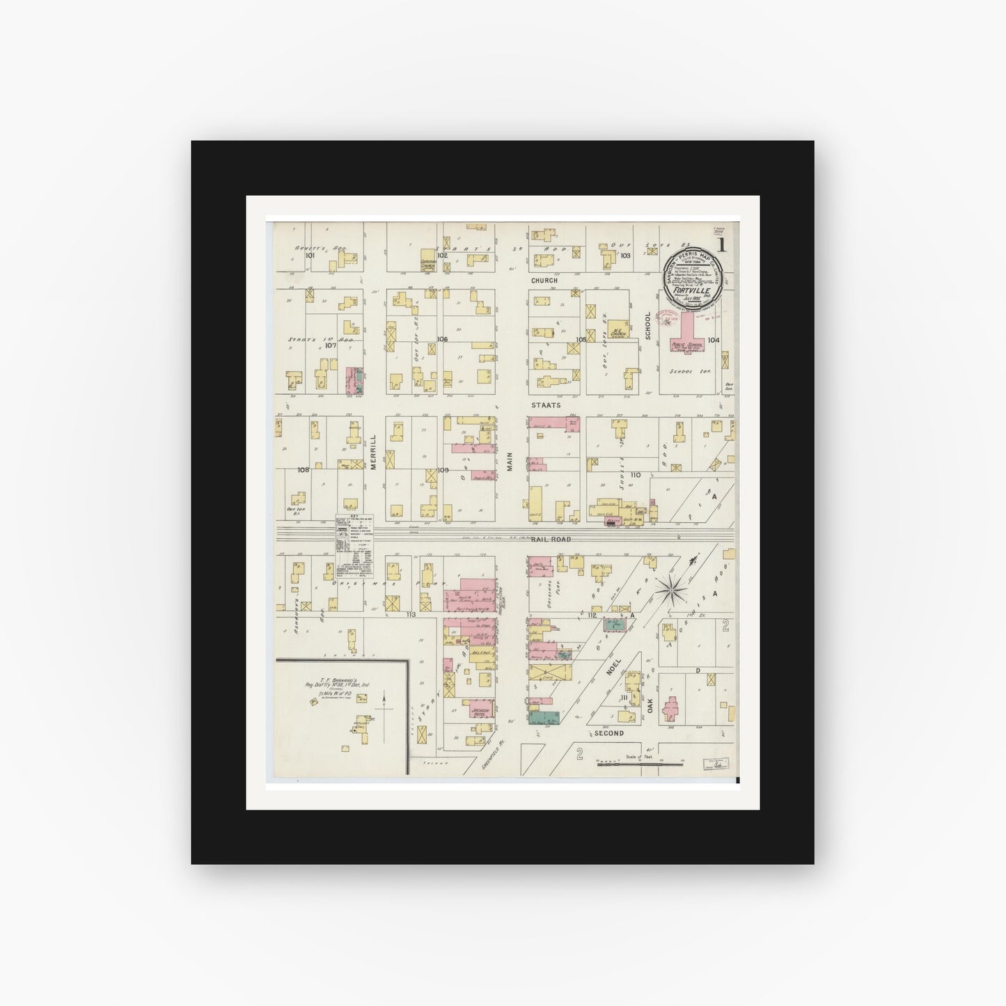 Old map wall art mockup — black gallery frame with white mat — Sanborn Fire Insurance Map from Fortville, Hancock County, Indiana (1895) - Complete Map Set