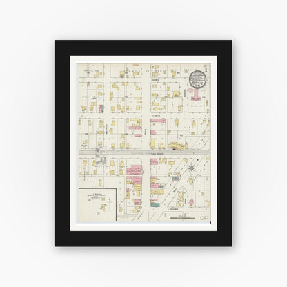 Old map wall art mockup — black gallery frame with white mat — Sanborn Fire Insurance Map from Fortville, Hancock County, Indiana (1895) - Complete Map Set