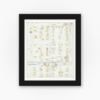 Old map wall art mockup — black gallery frame with white mat — Sanborn Fire Insurance Map from Canton, Fulton County, Illinois (1902), Sheet #0007