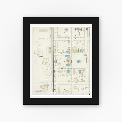 Old map wall art mockup — black gallery frame with white mat — Sanborn Fire Insurance Map from Hallettsville, Lavaca County, Texas (1891), Sheet #0002