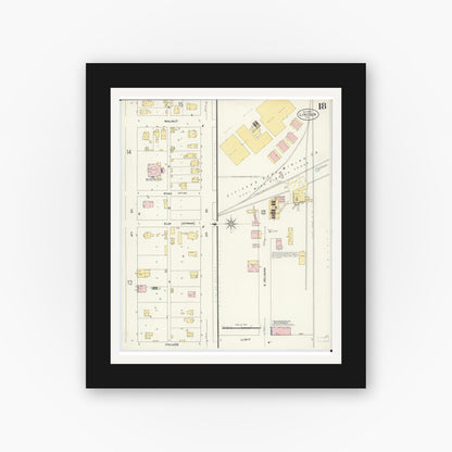 Old map wall art mockup — black gallery frame with white mat — Sanborn Fire Insurance Map from Lincoln, Logan County, Illinois (1909), Sheet #0018
