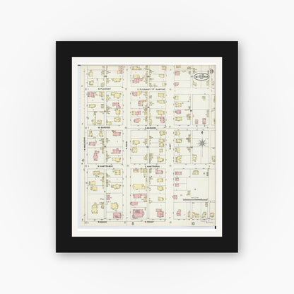 Old map wall art mockup — black gallery frame with white mat — Sanborn Fire Insurance Map from Mount Vernon, Knox County, Ohio (1897), Sheet #0009